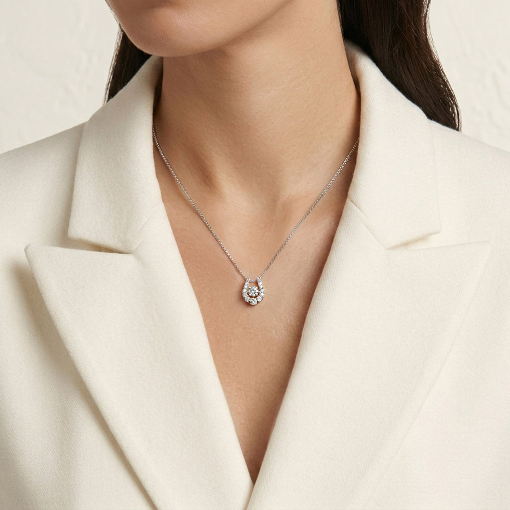 Exquisite 0.45ct Natural Diamond Dancing Horseshoe Pendant Necklace in 18K White Gold