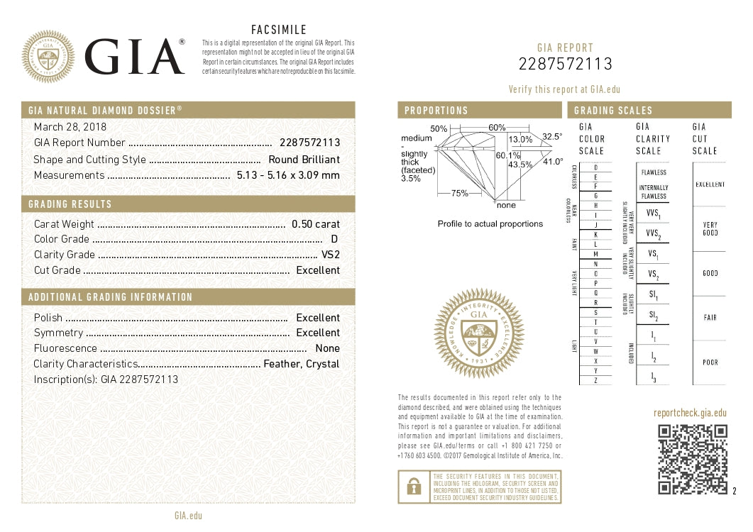 Classic 0.50ct Round Brilliant Natural Diamond Solitaire Ring in Platinum with GIA Certificate