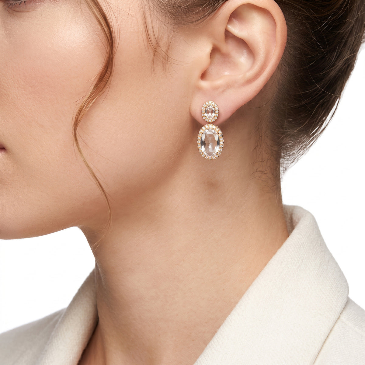 Glorious 8.88ct White Topaz and 1.17ct Natural Diamond Halo Dangling Earrings in 18K Rose Gold