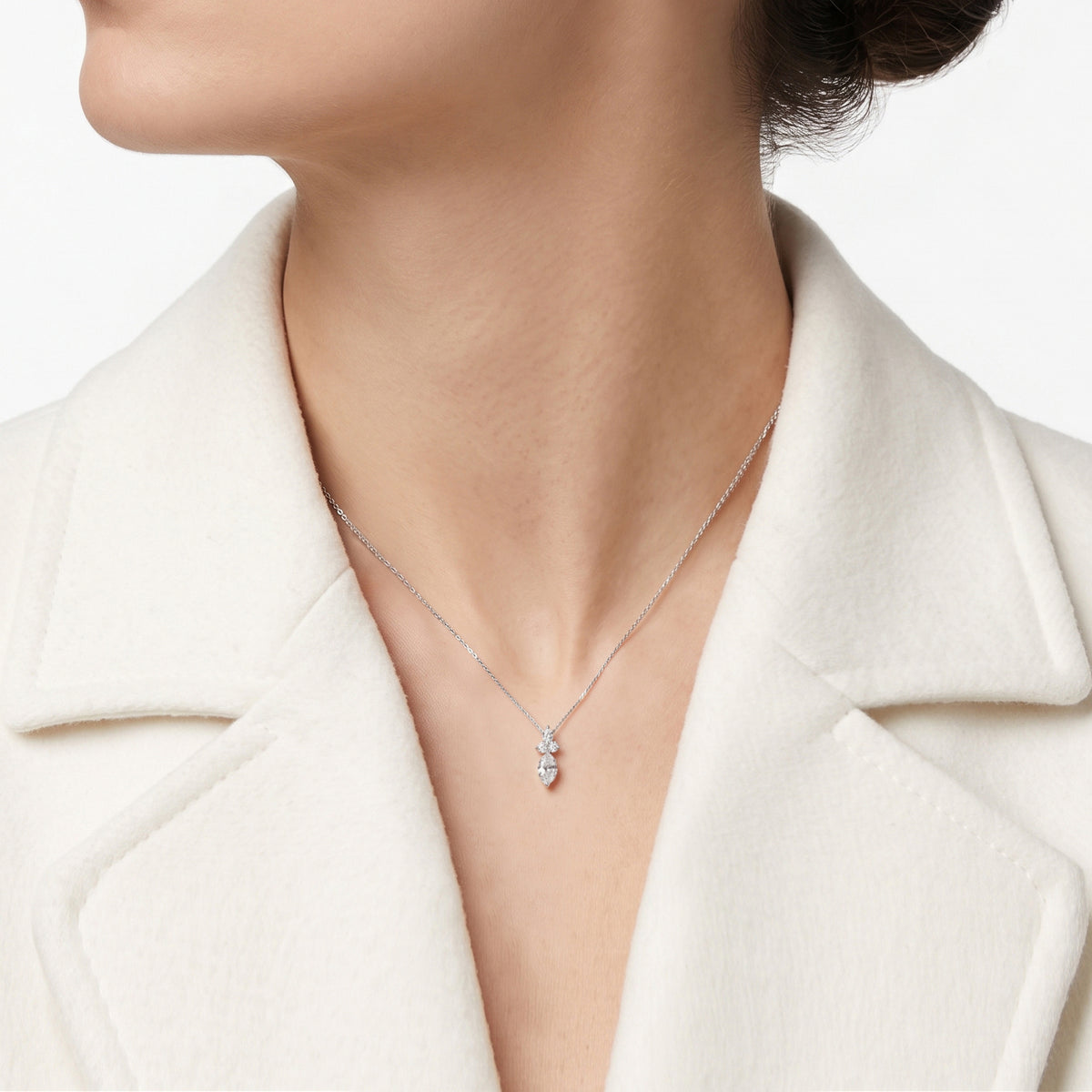 Luminous 0.80ct Marquise and 0.09ct Natural Diamond Pendant in 14K White Gold