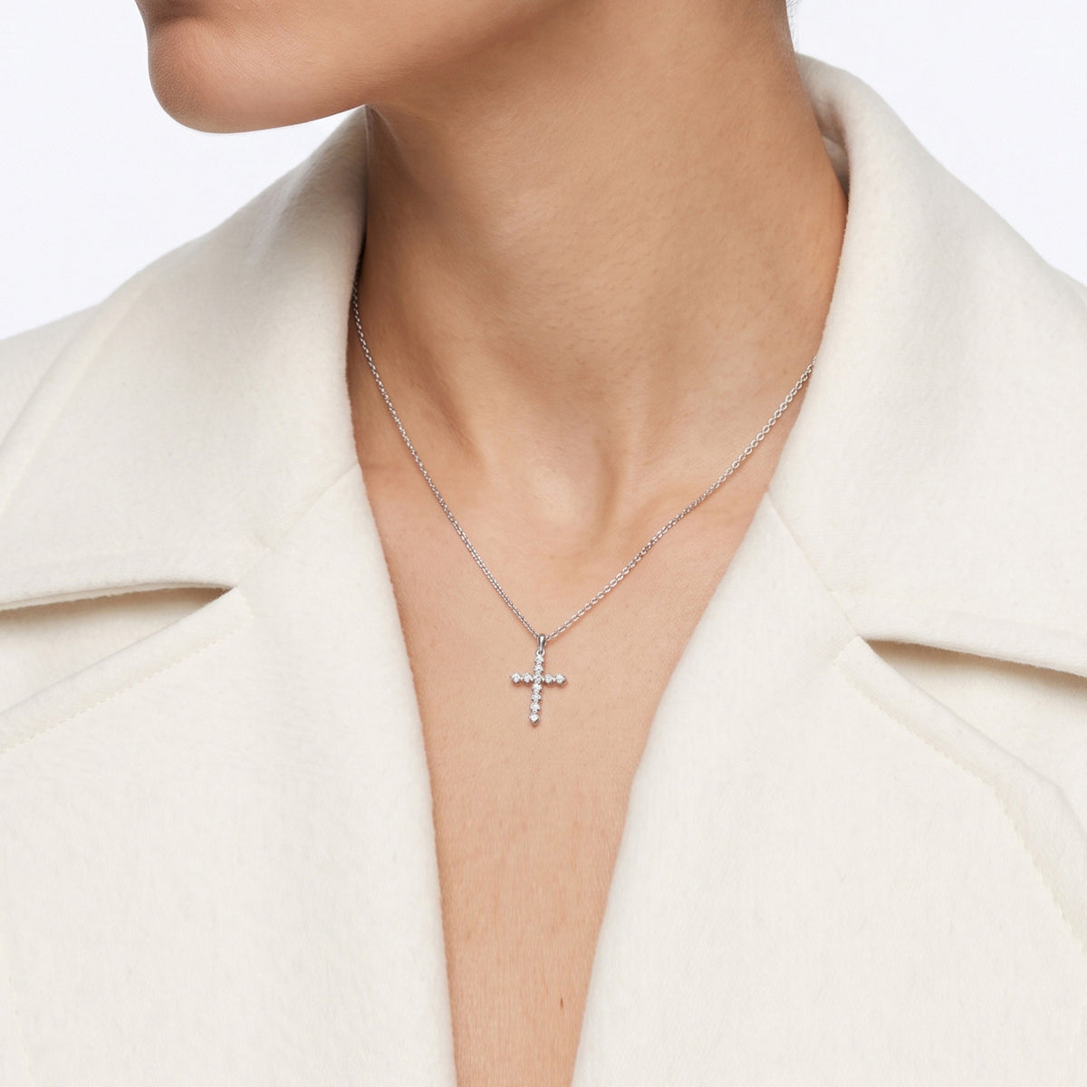 Divine 0.27ct Natural Diamond Cross Pendant in 18K White Gold