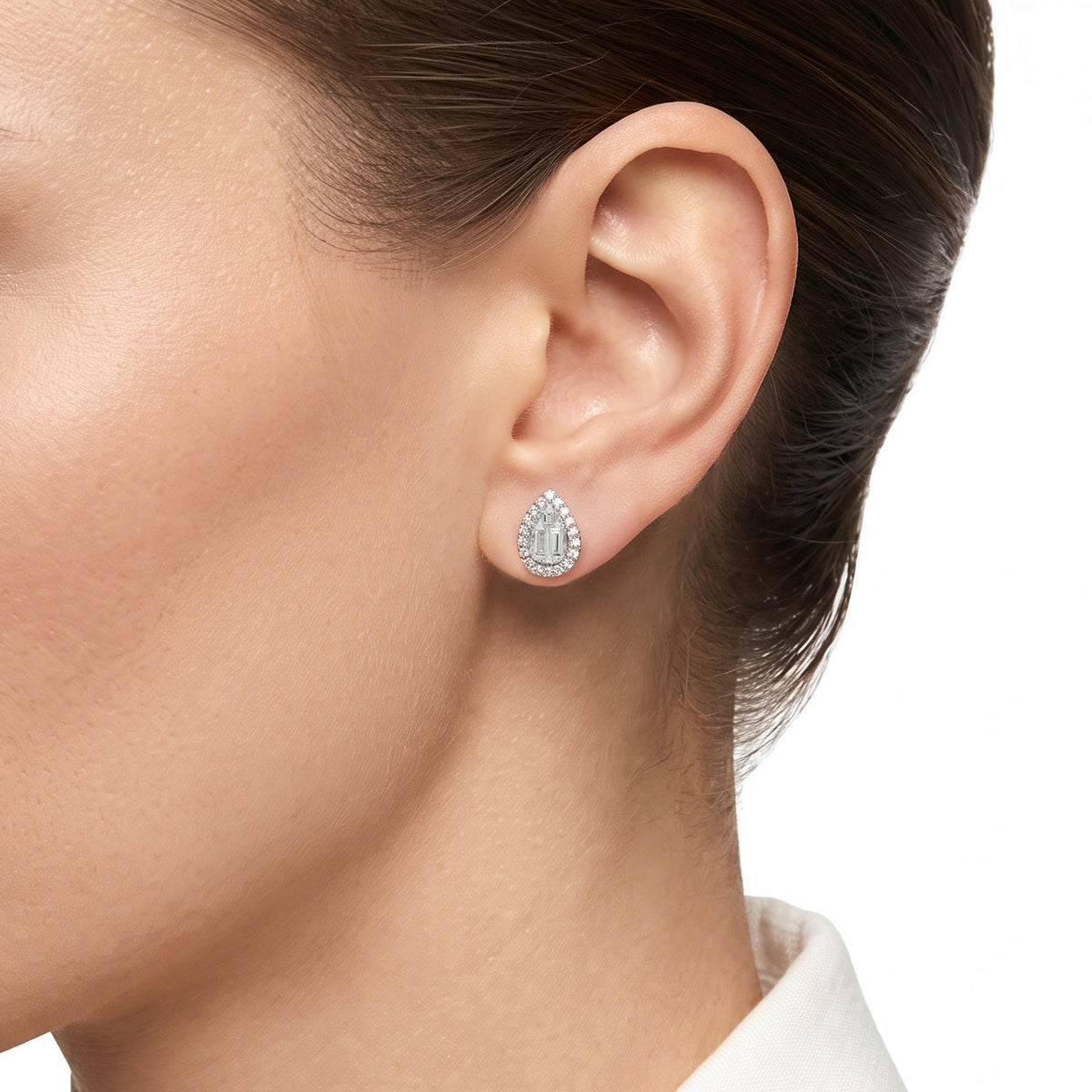 Radiant 1.13ct Diamond Teardrop Cluster Stud Earrings 18K White Gold