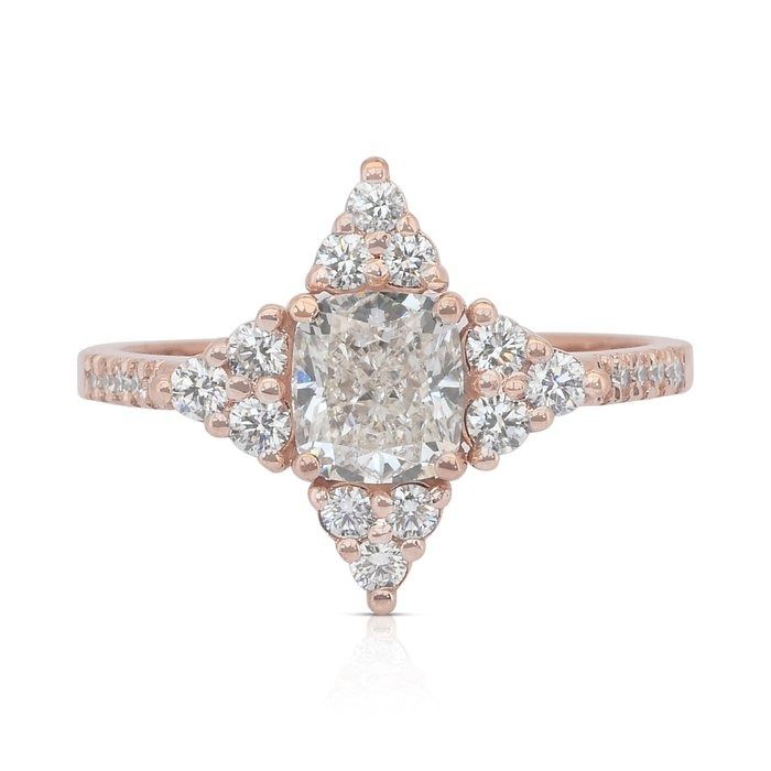 Radiant 1.48ct Diamonds Pave Ring in 18k Rose Gold