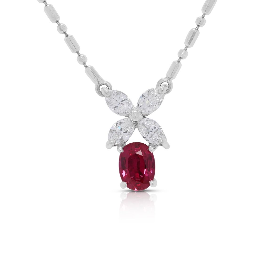 Elegant 0.63ct Ruby & Natural Diamond 18K White Gold Necklace by Larry Jewelry