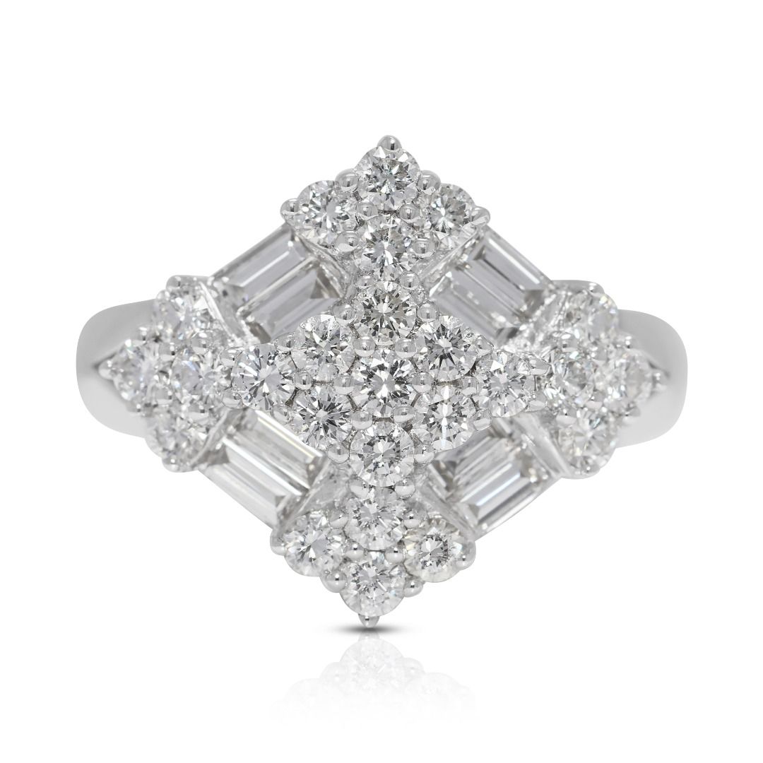 Luminous 0.86ct Natural Diamond 18K White Gold Statement Ring