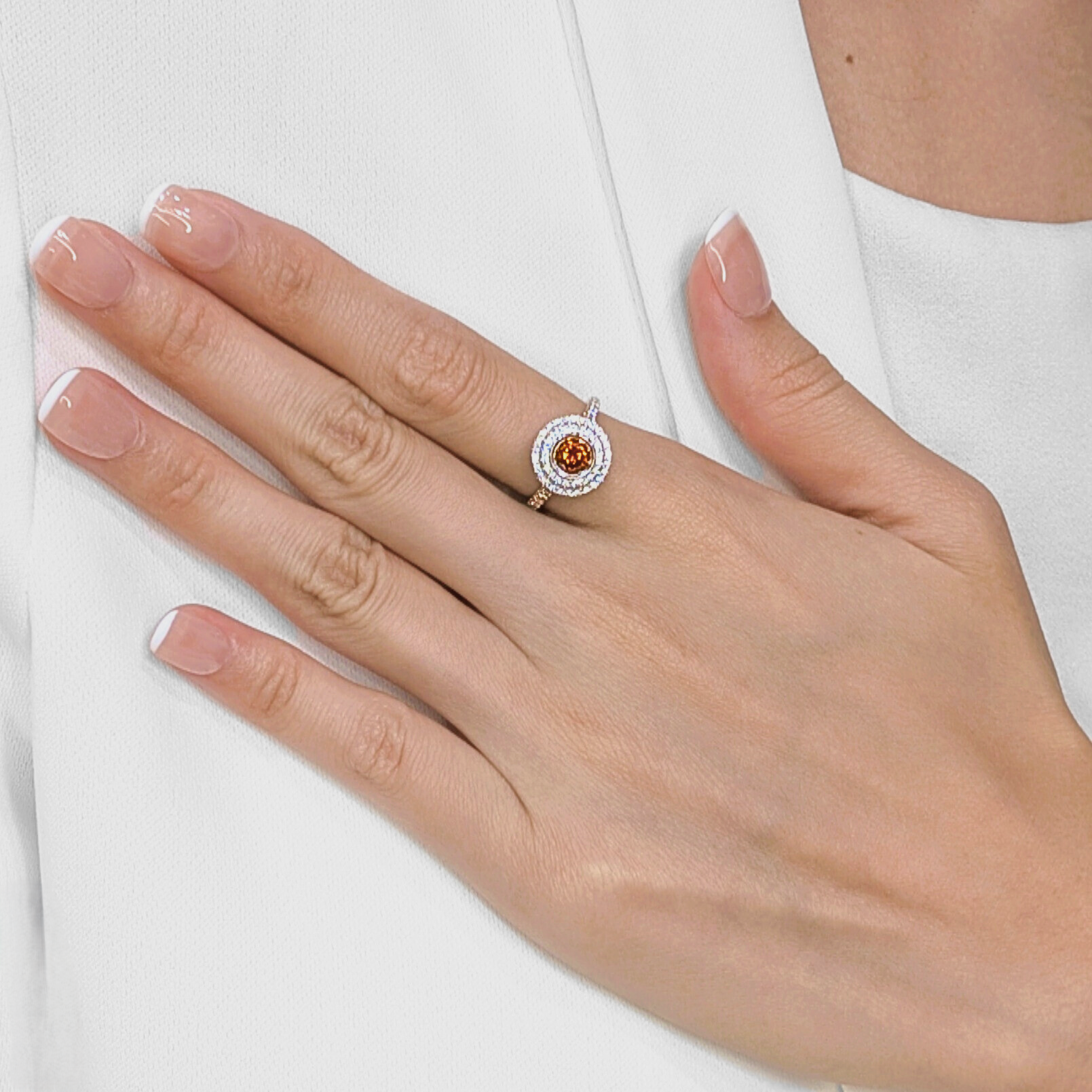 Fabulous .21ct. Natural colored Round Brilliant Halo Diamond Ring