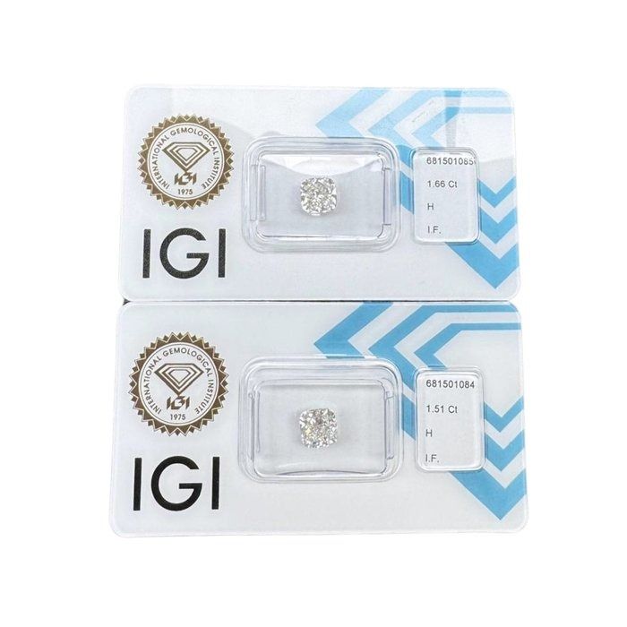 Brilliant 3.17ct Double Excellent Ideal Cut Square Cushion Pair of Diamonds - IGI Certified