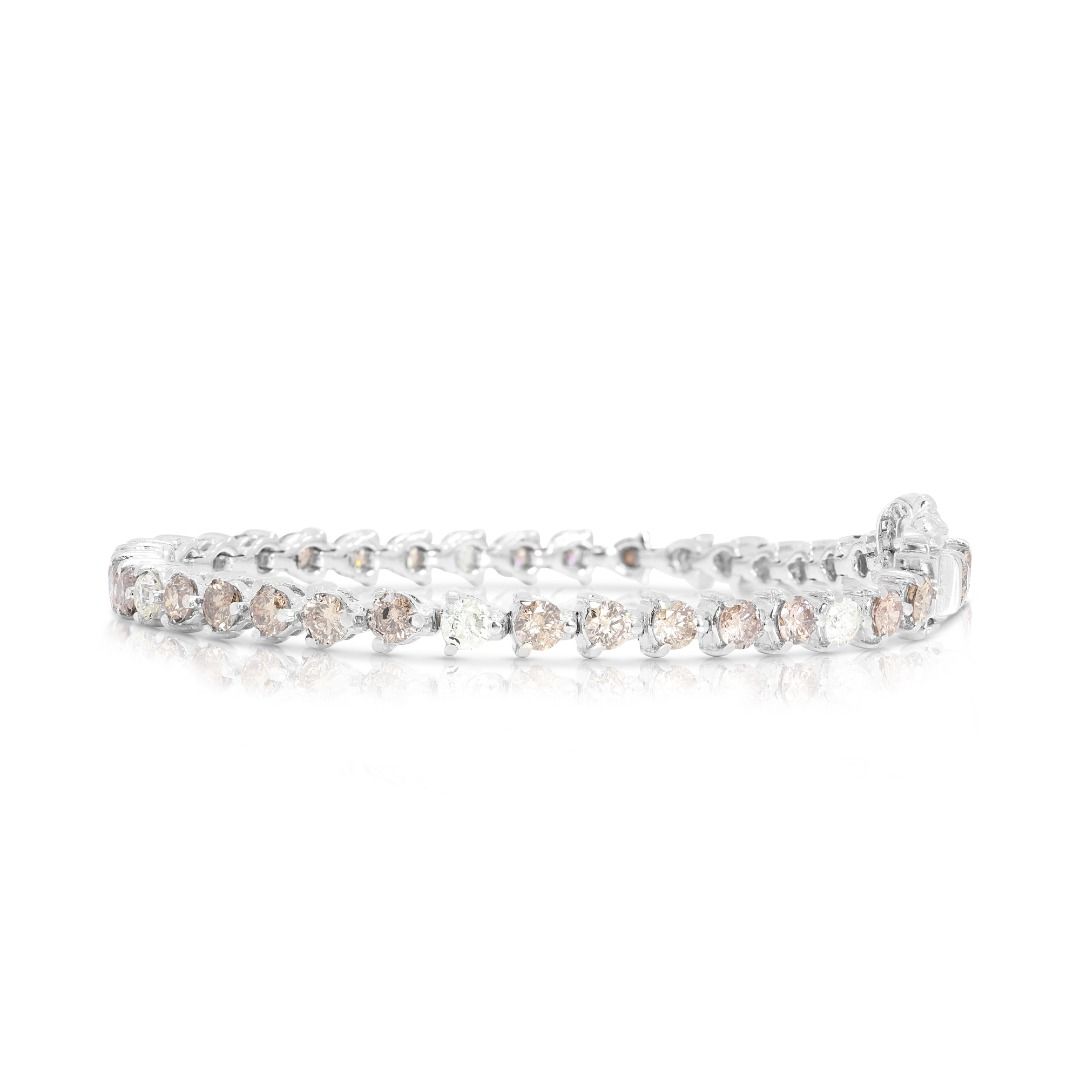 Sparkling 4.96ct Round Brilliant Natural Diamond Bracelet in 18K White Gold
