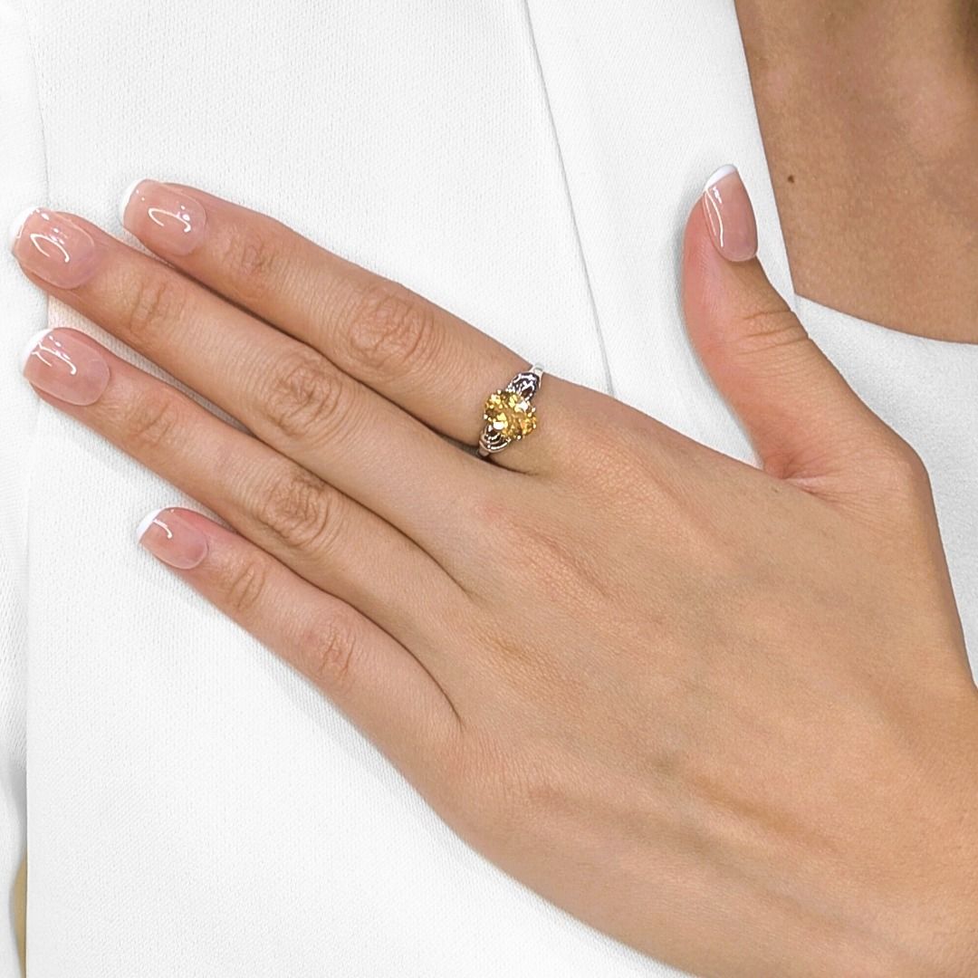 Stunning 1.88ct Citrine & Natural Diamond Ring in 18K White Gold