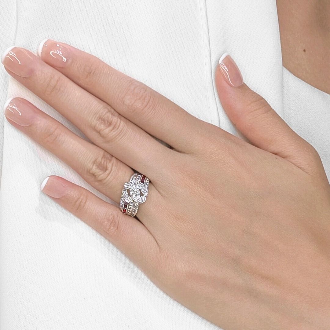 Fancy 0.95ct Ruby and Natural Diamonds Ring in Platinum