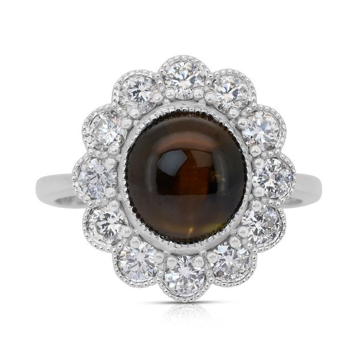 Mesmerizing 4.84ct Cat's-Eye Chrysoberyl and Diamonds Cluster Ring in 18k White Gold