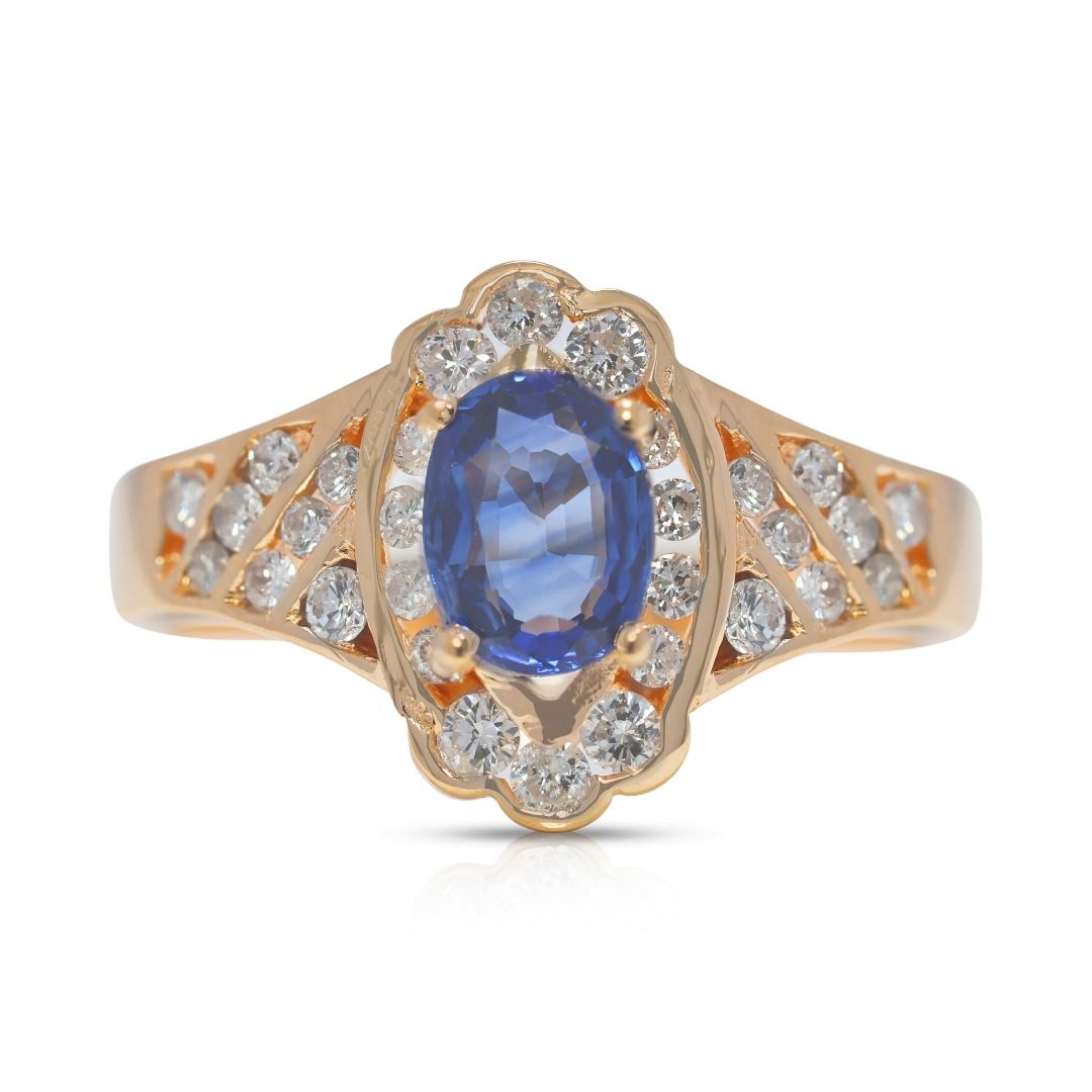 Elegant 0.62ct Sapphire & Natural Diamonds Ring in 18K Yellow Gold