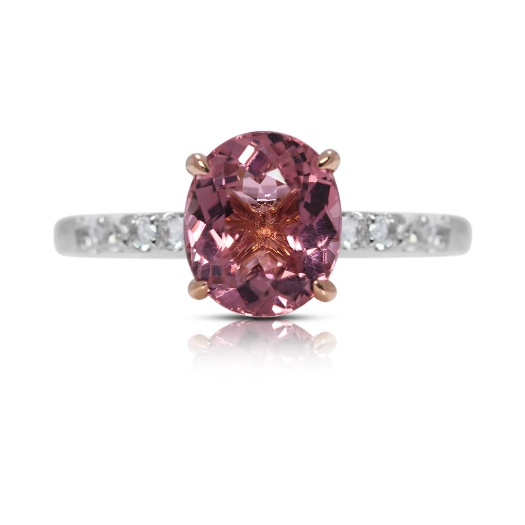Gorgeous 1.55ct Pink Tourmaline & Sapphire Pave Ring in 18K White Gold