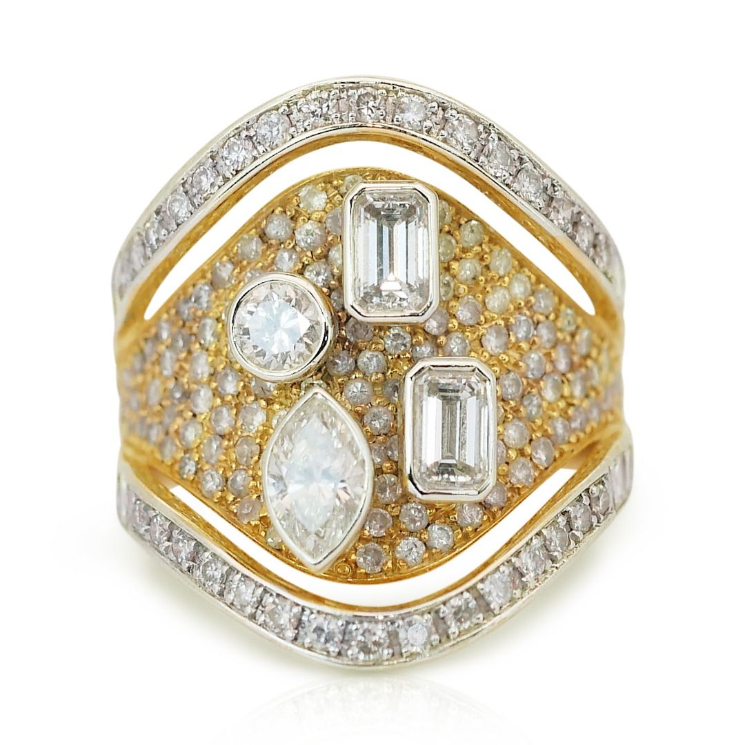 Peerless 3.03ct Natural Diamond Cluster Ring 14K Yellow Gold - IGI Certified