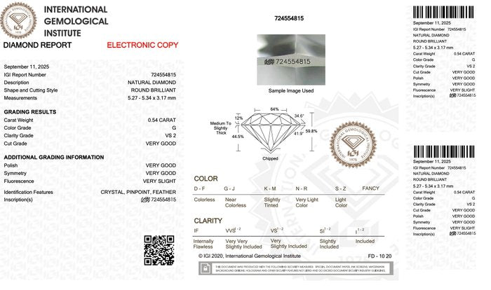 Radiant 0.54ct Natural Round-Shaped Diamond - IGI Certified