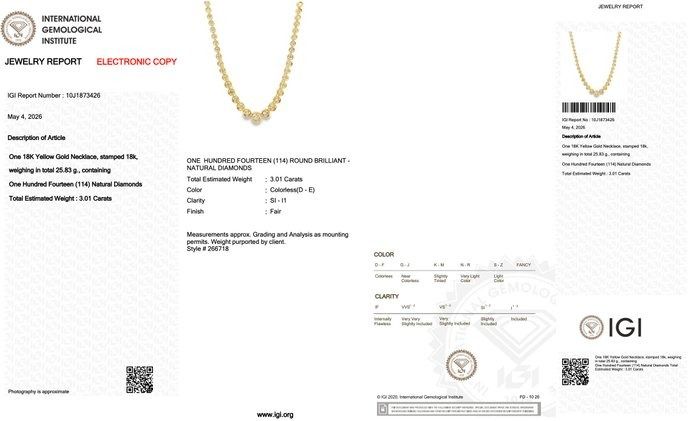 3,01 Karat IGI zertifizierter Naturdiamant 18K Gelbgold Halskette