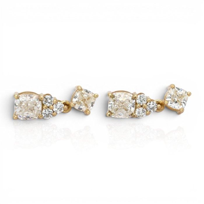 3.46 Carats GCI Certified Natural Diamond 18K Yellow Gold Drop Earrings