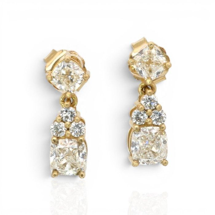 3.46 Carats GCI Certified Natural Diamond 18K Yellow Gold Drop Earrings