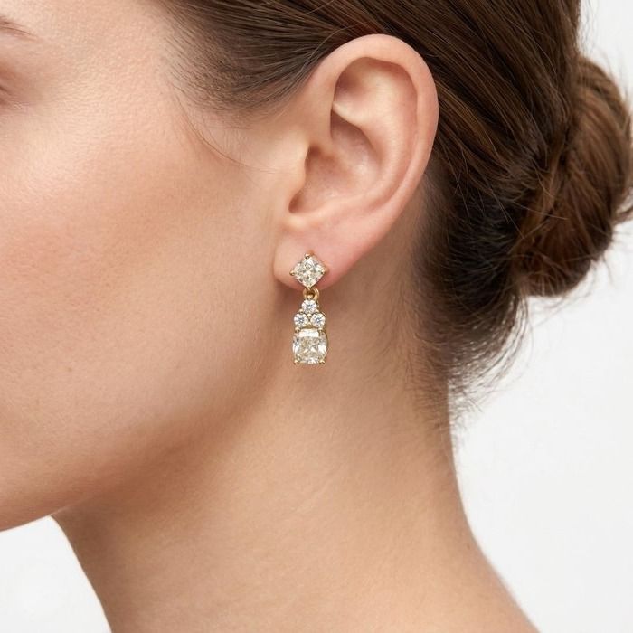 3.46 Carats GCI Certified Natural Diamond 18K Yellow Gold Drop Earrings