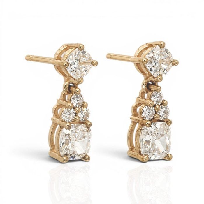 3.46 Carats GCI Certified Natural Diamond 18K Yellow Gold Drop Earrings