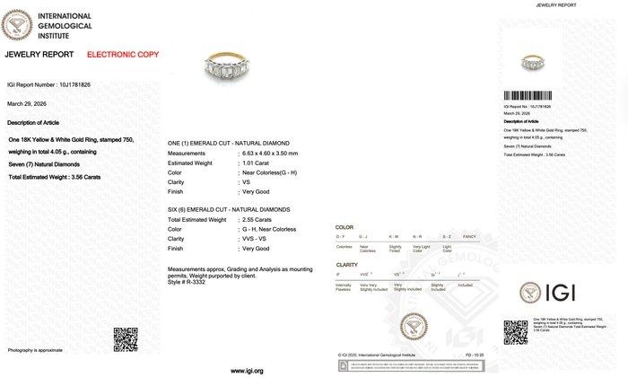 3.56 Carat IGI Certified 18K Yellow & White Gold 7-Stone Ring