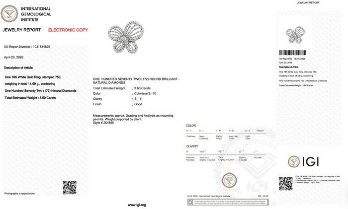 3,60 Karat IGI zertifizierter Naturdiamant Cocktailring aus 18K Weißgold