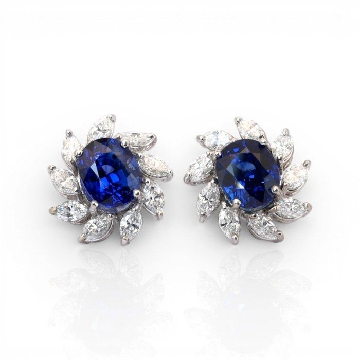 3.68 Carats IGI Certified Sapphire and Diamond 18K White Gold Earrings