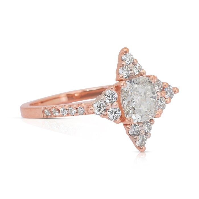 Radiant 1.48ct Diamonds Pave Ring in 18k Rose Gold