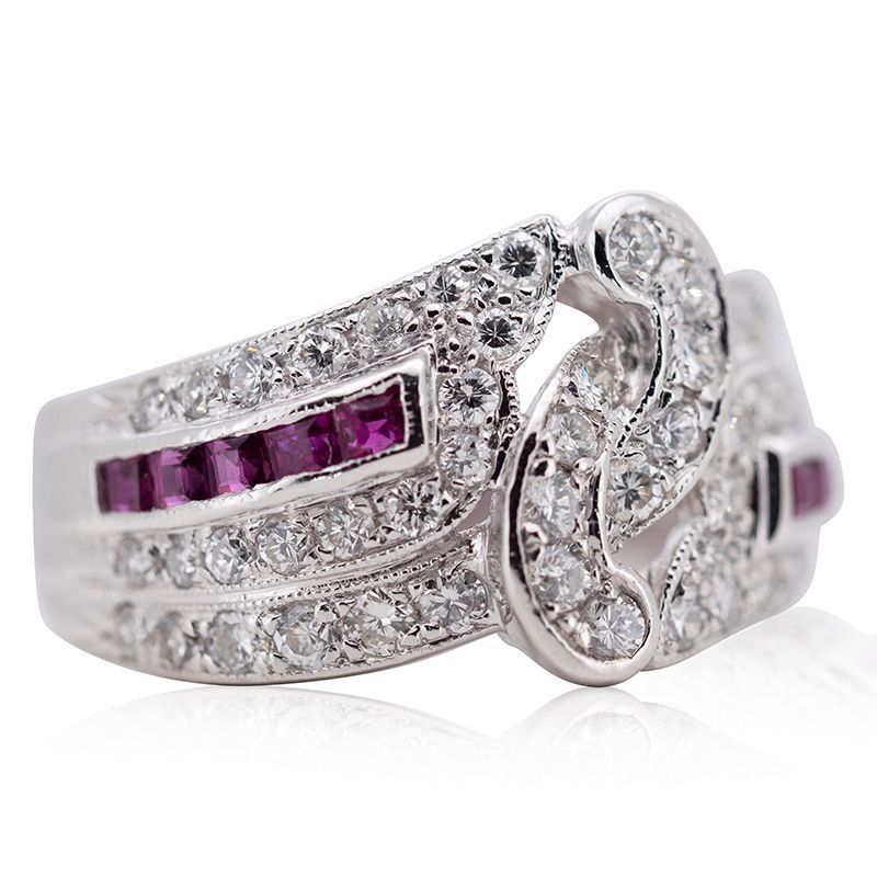Fancy 0.95ct Ruby and Natural Diamonds Ring in Platinum