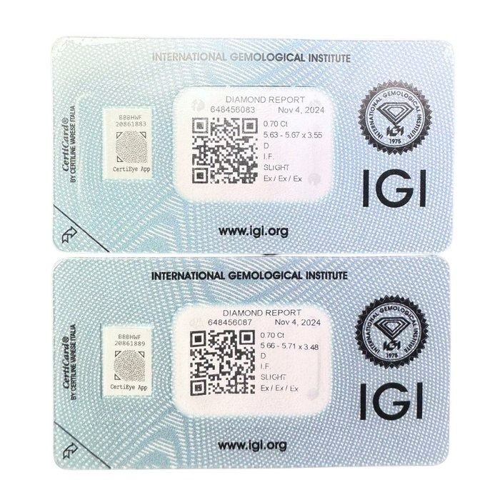 Exquisite 1.40ct Triple Excellent Ideal Cut Pair of Round-Shaped Diamonds