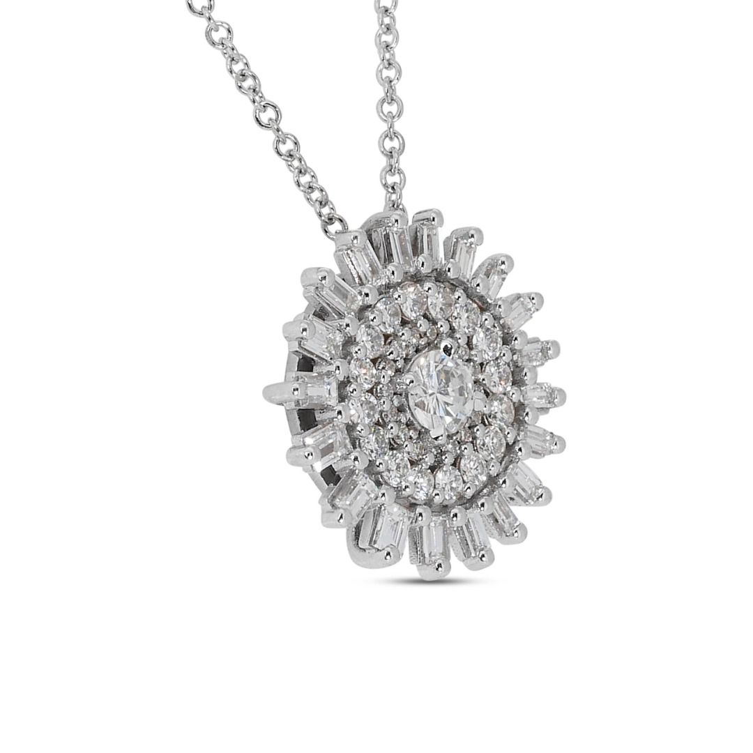 Stunning Flower-designed Diamond Necklace in 18K White Gold