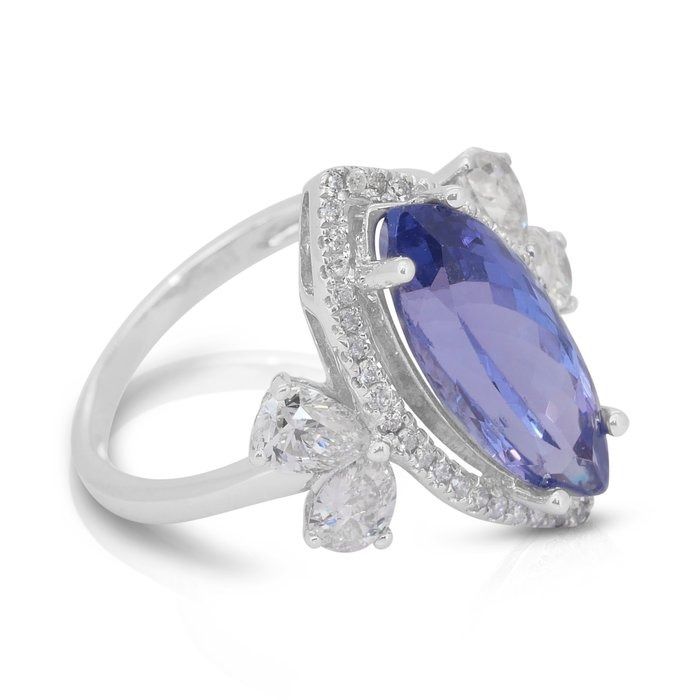 Captivating 6.15ct Tanzanite and Diamonds Cocktail Ring in 18k White Gold