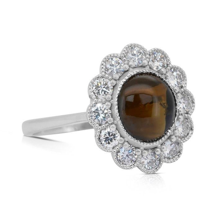 Mesmerizing 4.84ct Cat's-Eye Chrysoberyl and Diamonds Cluster Ring in 18k White Gold
