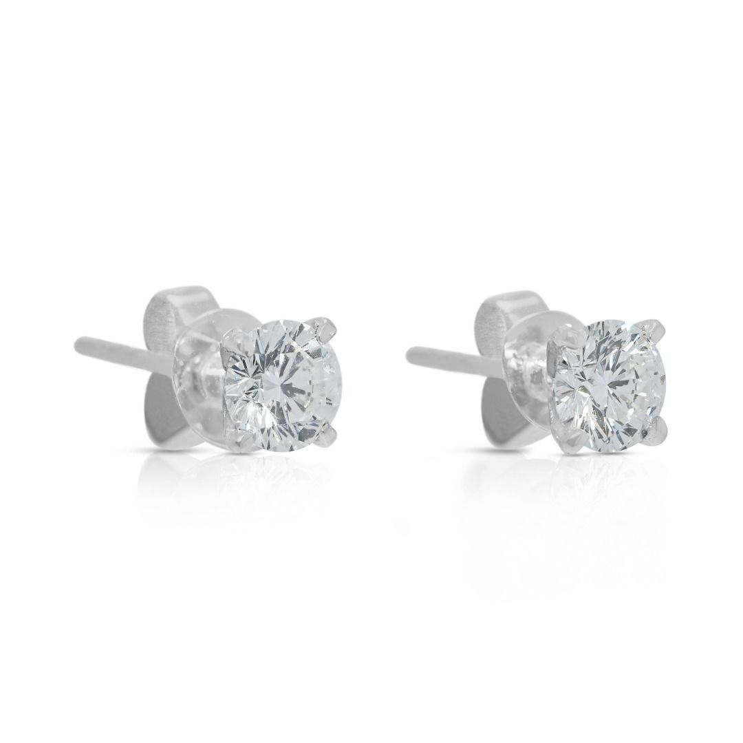 Brilliant 0.54ct Natural Diamond Stud Earrings in 18K White Gold (New-Unworn)