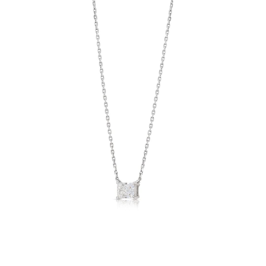 Brilliant 0.72ct Radiant Natural Diamond Necklace in 18K White Gold