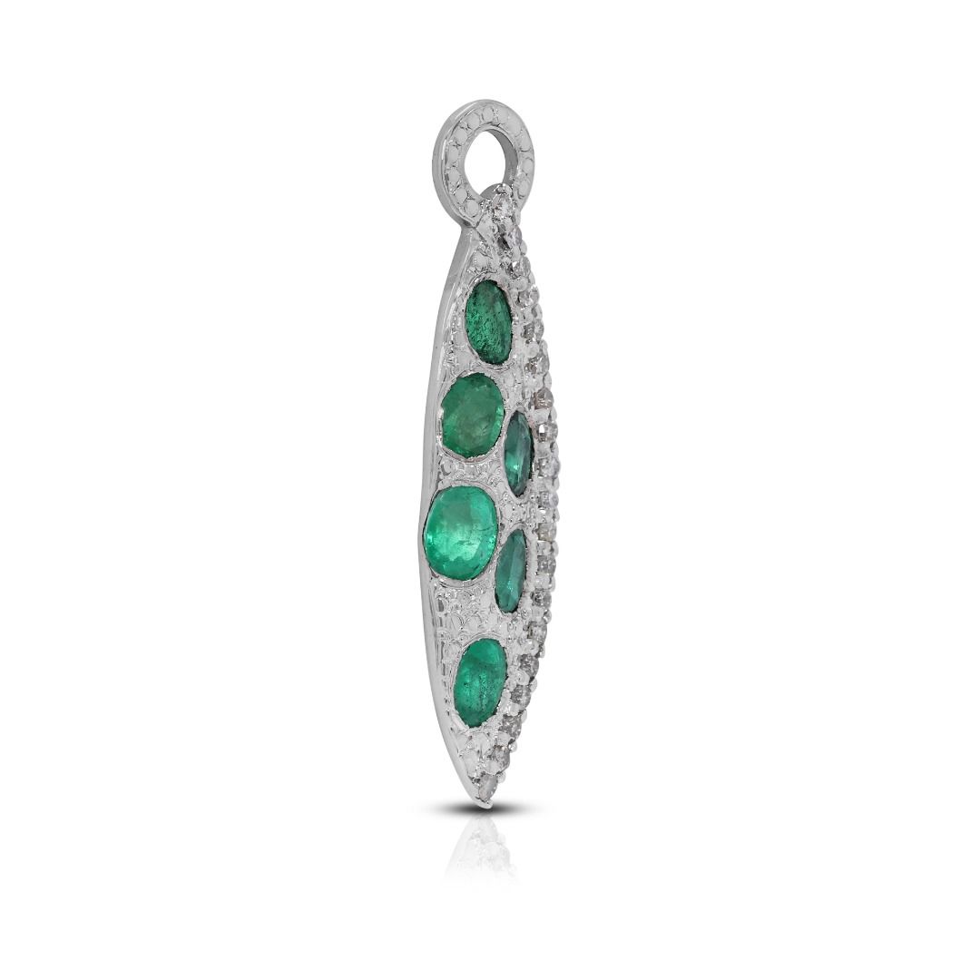 Vibrant 1.15ct Emerald & Natural Diamond Pendant in 9K White Gold