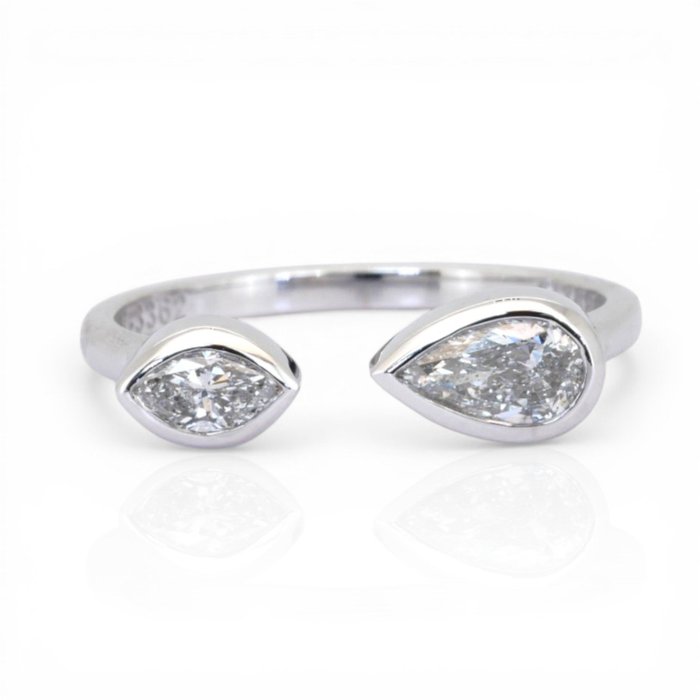 0.70 Carats GCI Certified Natural Diamond 14K White Gold 2-Stone Ring