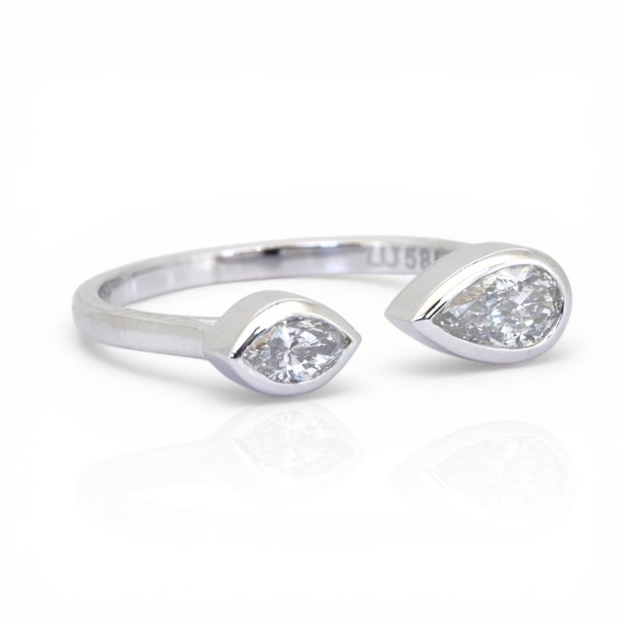 0.70 Carats GCI Certified Natural Diamond 14K White Gold 2-Stone Ring