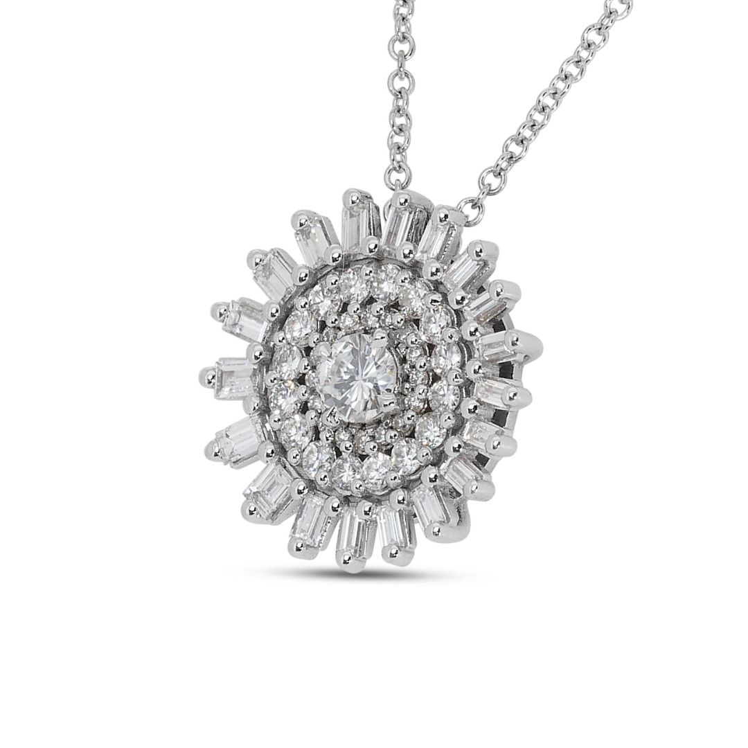 Stunning Flower-designed Diamond Necklace in 18K White Gold