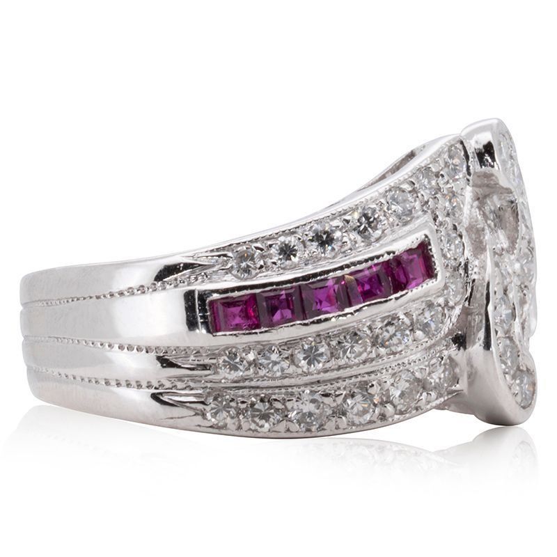 Fancy 0.95ct Ruby and Natural Diamonds Ring in Platinum