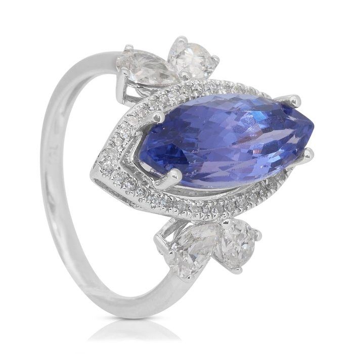 Captivating 6.15ct Tanzanite and Diamonds Cocktail Ring in 18k White Gold