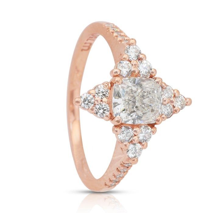 Radiant 1.48ct Diamonds Pave Ring in 18k Rose Gold