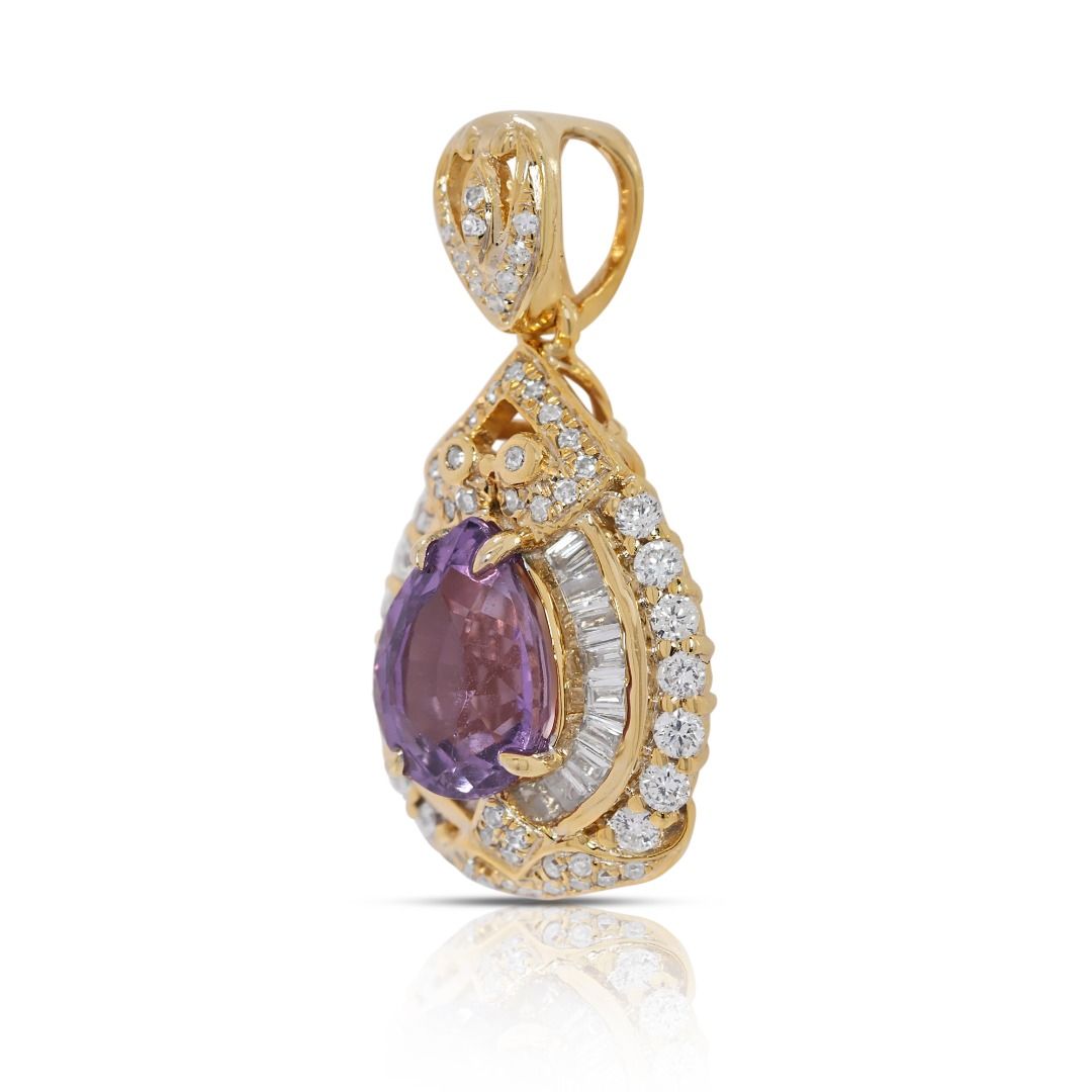 Enchanting 1.14ct Purple Sapphire and Natural Diamonds Pendant in 18K Yellow Gold