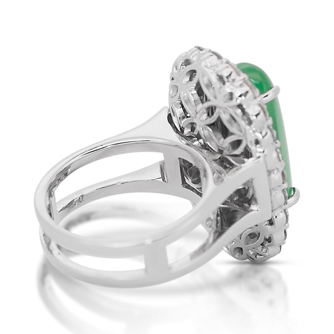 Elegant 3 carats and 25 points Jade with Natural Diamond Double Halo Ring in 18K White Gold with IGI