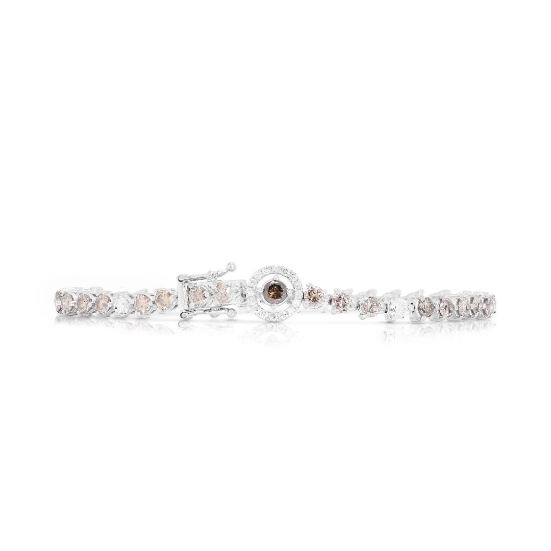 Sparkling 4.96ct Round Brilliant Natural Diamond Bracelet in 18K White Gold