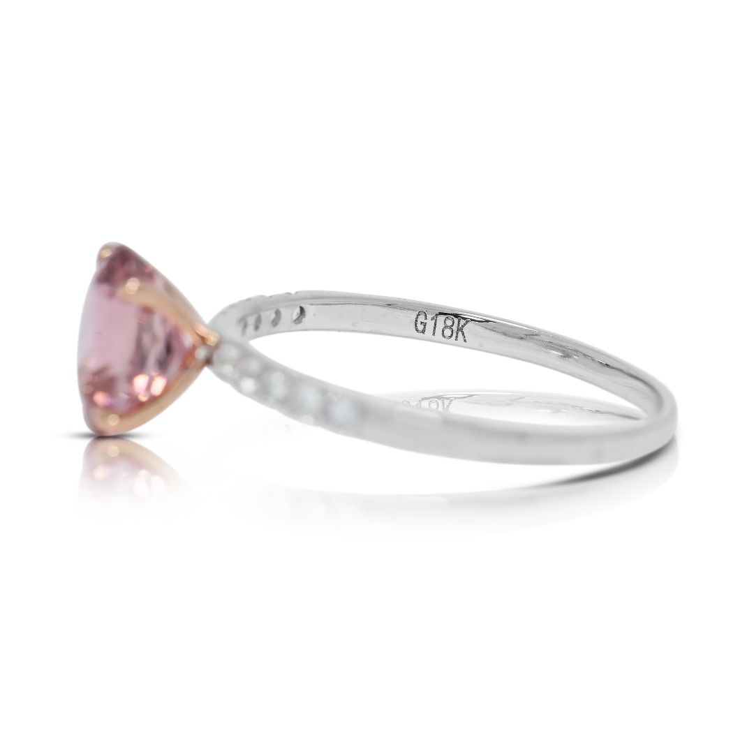 Gorgeous 1.55ct Pink Tourmaline & Sapphire Pave Ring in 18K White Gold