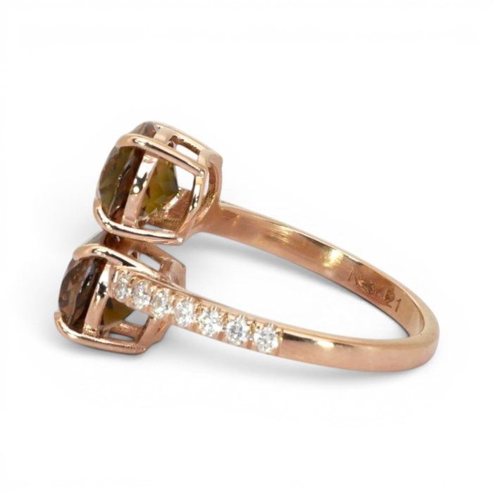 5.48 Carats IGI Certified Natural Diamonds and Tourmaline 14k Rose Gold Ring
