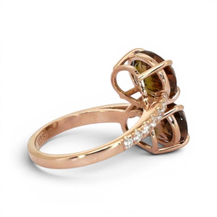 5.48 Carats IGI Certified Natural Diamonds and Tourmaline 14k Rose Gold Ring