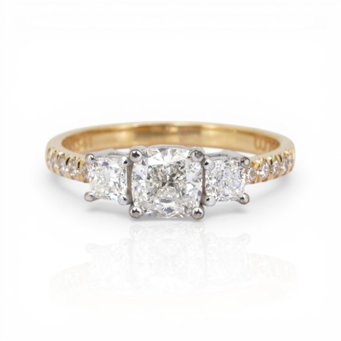 1.40 Carats GCI Certified Natural Diamond 18K White And Yellow Gold 3-Stone Ring