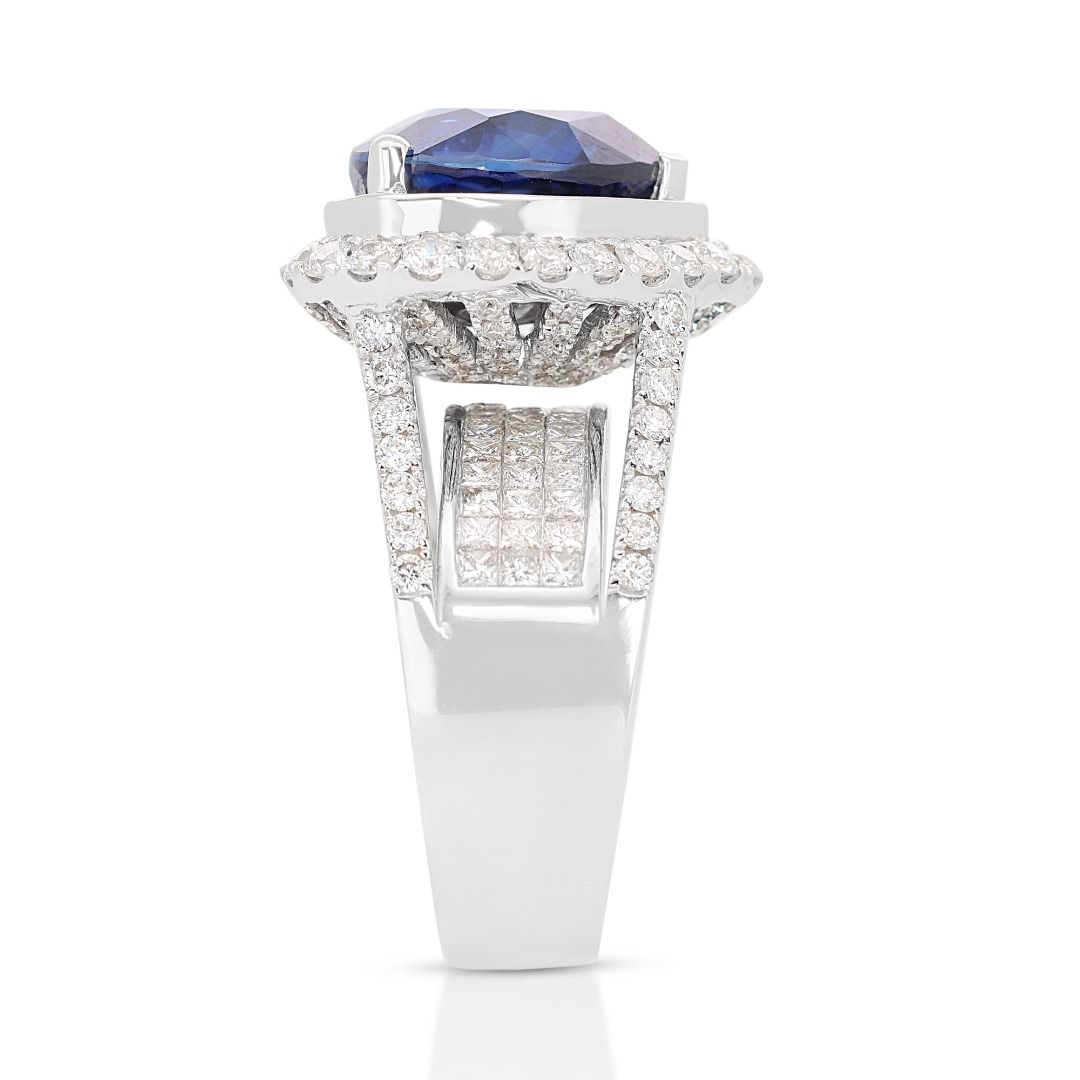 Fabulous 18.14ct Heart Shape Dome Sapphire Ring with Side Diamonds - GRS & IGI Certified